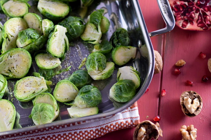 Sliced and seasoned Brussels sprouts