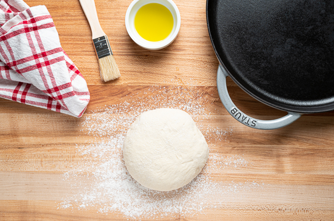 cast iron skillet pizza dough ball
